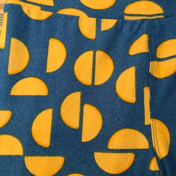 Lularoe Leggings Tights One Size Half Circles Print Blue Yellow - Picture 9 of 9
